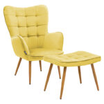 Maddison armchair with footrest-cushion velvet yellow-natural 68x72x988cm