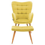 Maddison armchair with footrest-cushion velvet yellow-natural 68x72x988cm - Image 4