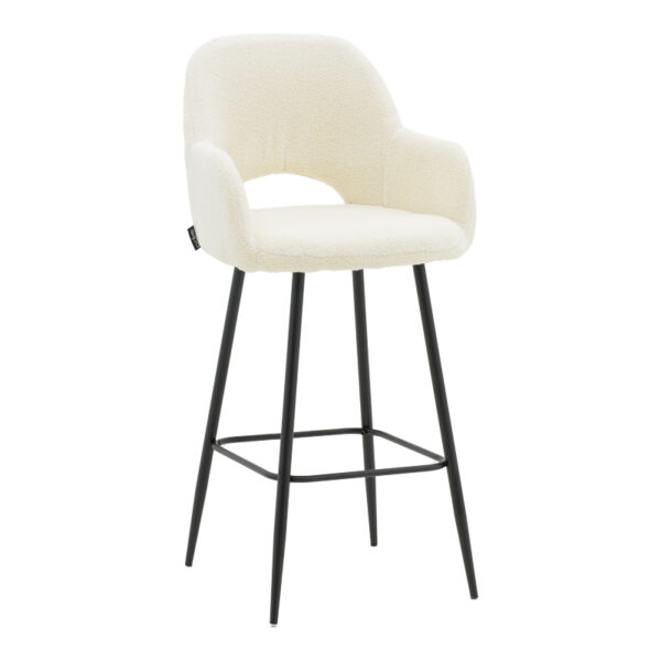 Bar stool Renish ivary teddy fabric-metal black leg 51x57x114cm