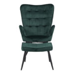 Armchair with footstool Dorita velvet cypress-leg black metal 68.5x76x103cm - Image 4