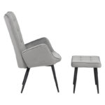 Armchair with footstool Dorita velvet light gray-leg black metal 68.5x76x103cm - Image 3