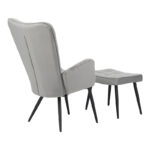 Armchair with footstool Dorita velvet light gray-leg black metal 68.5x76x103cm - Image 4