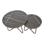 Crismory coffee table set of 2 MDF in black marble shade and black metal legs - Слика 2