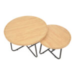 Crismory coffee table set of 2 pieces MDF in natural shade and black metal legs - Слика 2