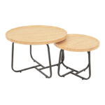 Crismory coffee table set of 2 pieces MDF in natural shade and black metal legs