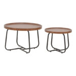 Crismory coffee table set of 2 pieces MDF in brown shade and black metal legs