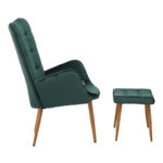 Maddison armchair with footrest-cushion dark green velvet-natural leg 68x72x98cm - Image 3