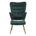 Maddison armchair with footrest-cushion dark green velvet-natural leg 68x72x98cm - Image 4