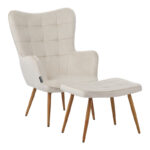 Maddison armchair with footrest-cushion cream velvet-natural leg 68x72x98cm