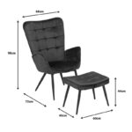 Maddison armchair with footrest-cushion cream velvet-natural leg 68x72x98cm - Слика 6