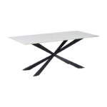 Маса Cozline Inart бел мермерен синтеруван камен со ногарки од црн метал 180x90x76 см