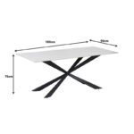 Cozline Inart table white marble sintered stone-leg black metal 180x90x76cm - Слика 6