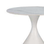 Side table Kirkene Inart white marble color sintered stone and white metal D50x50cm - Image 2