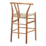 Bar stool Wishbone rubberwood-rope in natural shade 55x49x108cm - Image 2