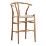 Bar stool Wishbone rubberwood-rope in natural shade 55x49x108cm