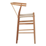 Bar stool Wishbone rubberwood-rope in natural shade 55x49x108cm - Image 3