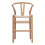Bar stool Wishbone rubberwood-rope in natural shade 55x49x108cm - Image 4