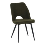 Renish chair bouclé in dark green color with black metallic legs 47x61x85cm