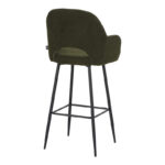 Bar stool Renish in dark green teddy fabric with black metal legs 51x57x114cm - Слика 2