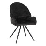 Morea rotating chair bouclé in black color with black metallic legs 68x66x82.5cm