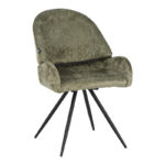 Morea rotating chair bouclé in olive green color with black metallic legs 68x66x82.5cm