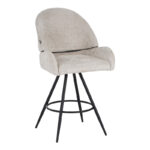 Morea rotating bar stool bouclé in beige color with black metallic legs