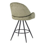 Morea rotating bar stool bouclé in olive green color with black metallic legs 68x66x82.5cm - Image 2