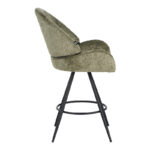 Morea rotating bar stool bouclé in olive green color with black metallic legs 68x66x82.5cm - Image 3