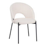 Masebo chair bouclé fabric in white color with black metallic legs 48x58.5x82cm
