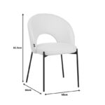 Masebo chair bouclé fabric in white color with black metallic legs 48x58.5x82cm - Image 6