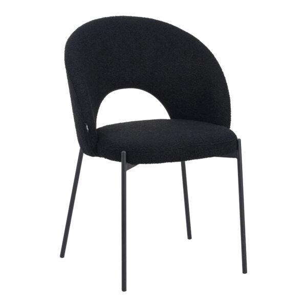 Masebo chair bouclé fabric in black color with black metallic legs 48x58.5x82cm