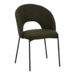 Masebo chair bouclé fabric in dark green color with black metallic legs 48x58.5x82cm