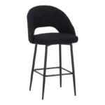 Masebo bar stool bouclé in black color with black metallic legs 48x52x97cm