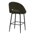 Masebo bar stool bouclé in dark green color with black metallic legs 48x52x97cm - Image 2