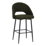 Masebo bar stool bouclé in dark green color with black metallic legs 48x52x97cm