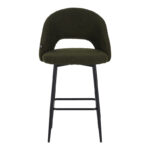 Masebo bar stool bouclé in dark green color with black metallic legs 48x52x97cm - Image 4