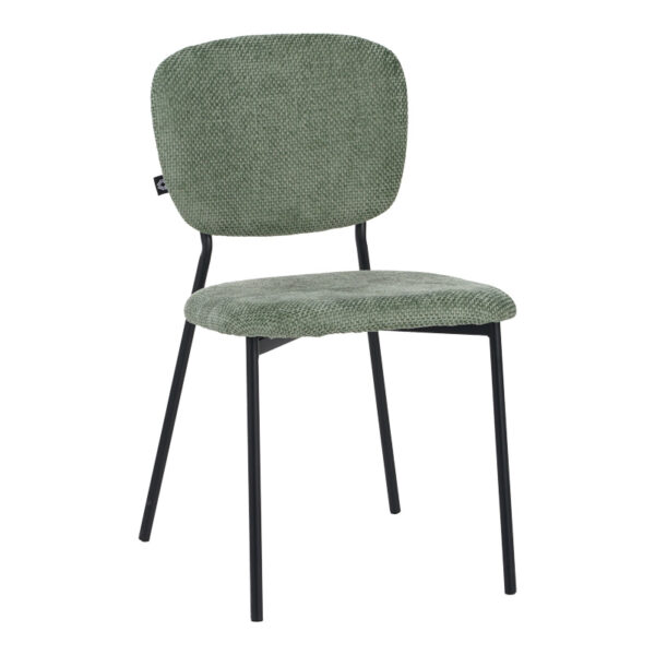 Cathair chair bouclé fabric in green olive color with black metallic legs 48x53x82cm