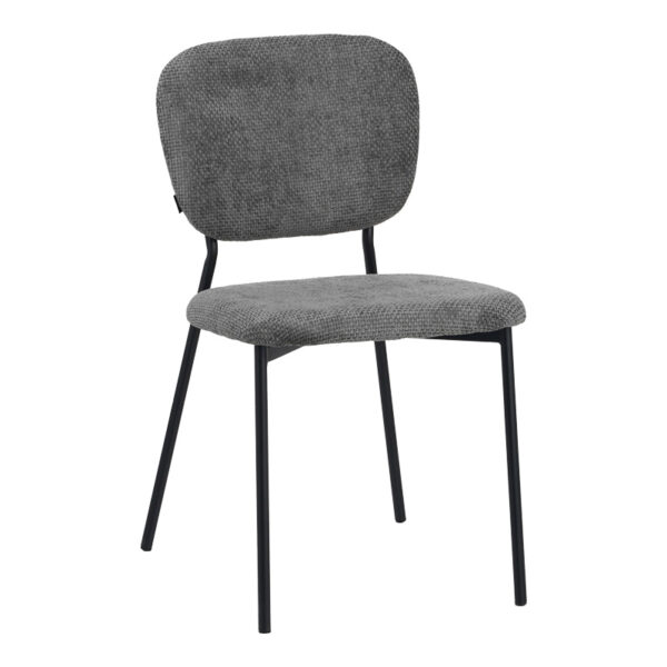 Cathair chair bouclé fabric in dark grey green color with black metallic legs 48x53x82cm