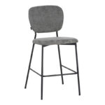 Cathair bar stool bouclé fabric in dark grey color with black metallic legs 48x54x100cm