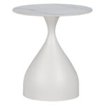 Side table Kirkene Inart white marble sintered stone and white metal 2pcs - Image 2