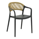 Фотелја Анкара наредена во боја на PP црна абажура со беж ратан 57x48x80 см