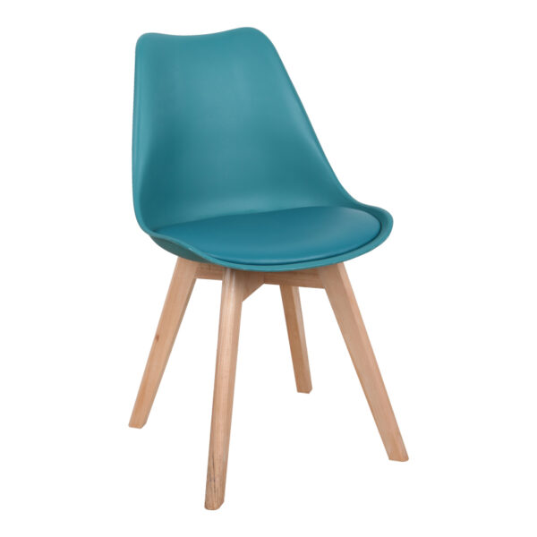 Gaston chair PP-PU blue color - natural leg 43x51x75cm