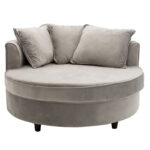 Armchair-sofa sofa round in grey velvet 123x120x85cm - Слика 2