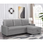 Corner sofa-bed Infuse with storage space grey fabric 203x130x88 cm - Image 3