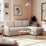 Corner reversible sofa-bed Infuse with storage space beige fabric 203x130x88 cm - Image 2