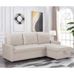 Corner reversible sofa-bed Infuse with storage space beige fabric 203x130x88 cm - Image 4