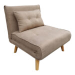 Фотелја-кревет Josuane од беж ткаенина и ногарка од природно дрво 77x80x81 см