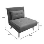 Josuane armchair-bed gray velvet and natural wood leg 77x80x81cm - Слика 5