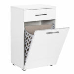 Bathroom cabinet Chad with laundry basket in white gloss color 52x38x83cm - Image 2
