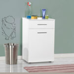 Bathroom cabinet Chad with laundry basket in white gloss color 52x38x83cm - Image 3